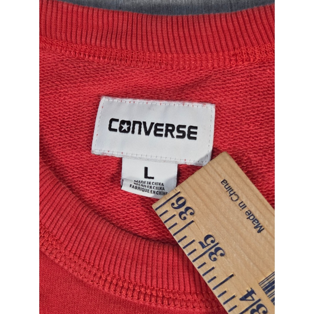 Converse All Star Mens Large Red Raglan Crewneck Sweatshirt Logo Pullover L - Picture 5 of 8
